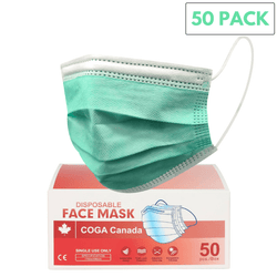 50 pack - (Green) Disposable 3ply Face Masks