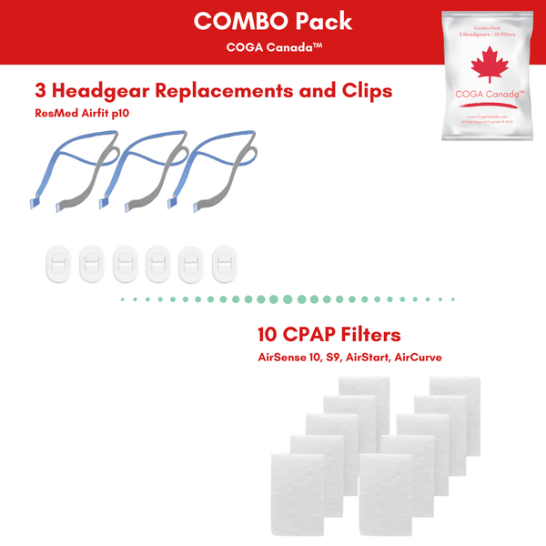 COGA Canada - 3 Pack P10 Replacement Headgear with 10 Pack Filters