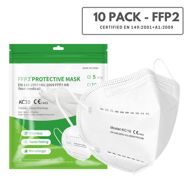 10 Pack (Black) - FFP2 Disposable Face Mask (Europe EN149 Certified) KN95