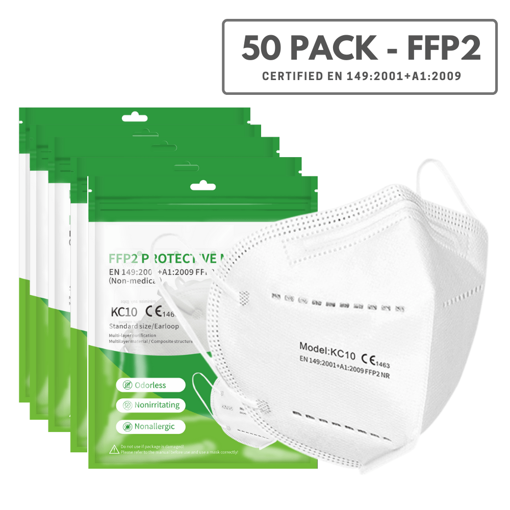 50 Pack (Green) - FFP2 Disposable Face Mask (Europe EN149 Certified) KN95