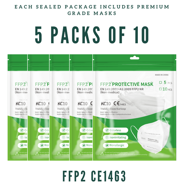 50 Pack - FFP2 Disposable Face Mask (Europe EN149 Certified) KN95