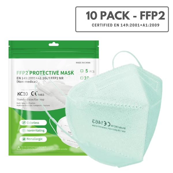 10 Pack (Green) - FFP2 Disposable Face Mask (Europe EN149 Certified) KN95