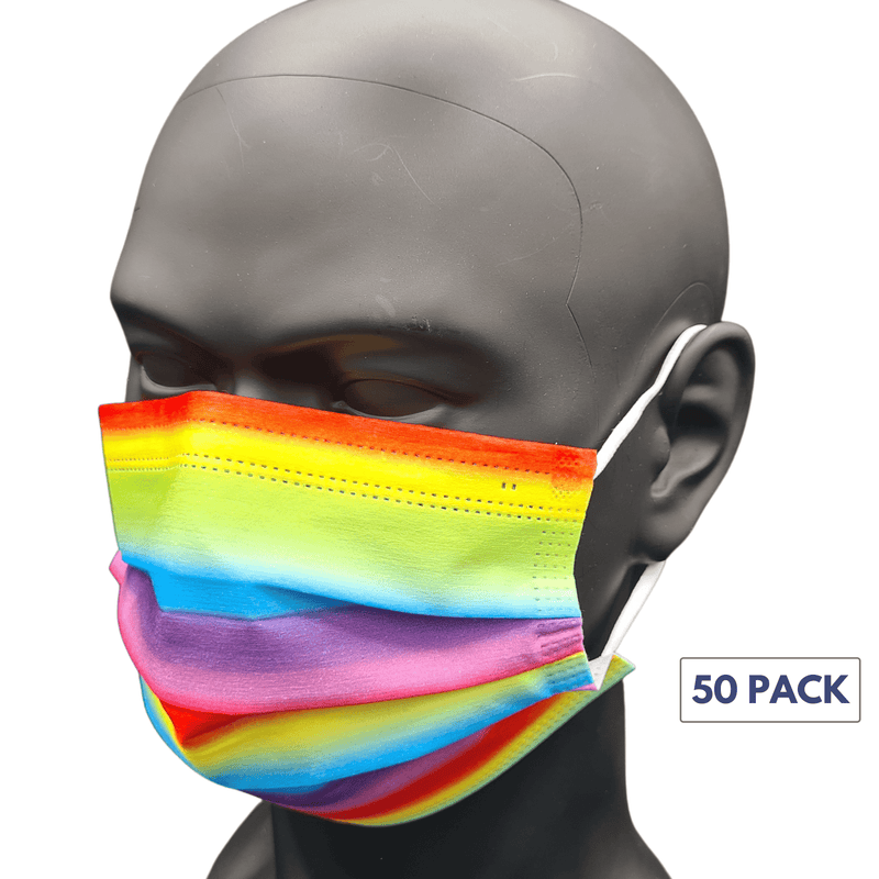50PCS Disposable Face Mask Rainbow Colors 3-Layer Individually Wrapped Soft  Elastic Earloop Nonwoven Fabrics (Random Rainbow Patterns & Colors)